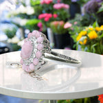 Load image into Gallery viewer, Enchanting Oval Rose Quartz Ring, Encircled by Moissanite and Rose Quartz Double Halo
