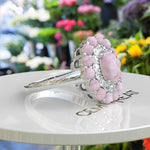 Load image into Gallery viewer, Enchanting Oval Rose Quartz Ring, Encircled by Moissanite and Rose Quartz Double Halo
