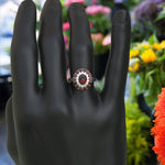 Load image into Gallery viewer, Whispers of Romance: Discover the Lustrous Oval Halo Garnet within This Ring Design
