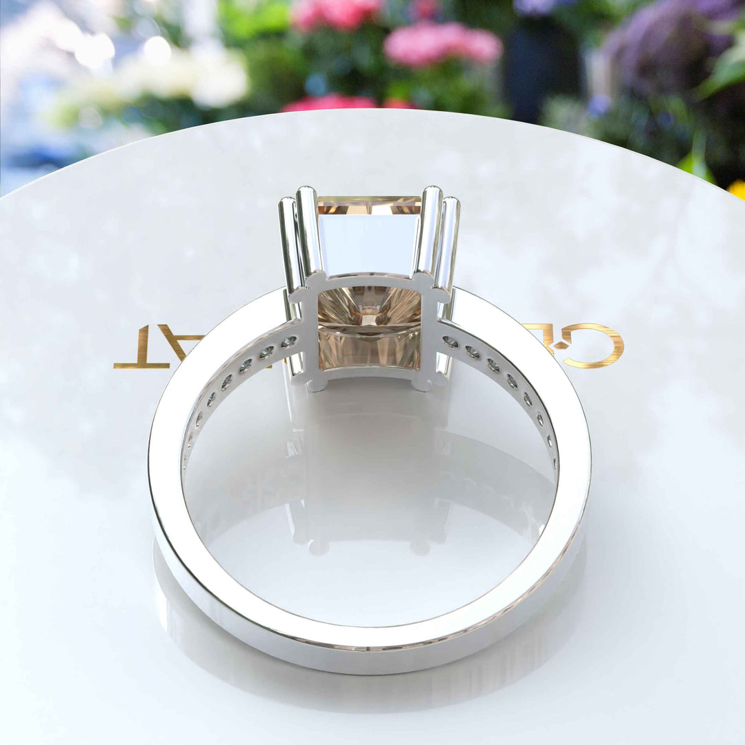 4.0ct Champagne Moissanite: Emerald-Cut Engagement Ring Excellence