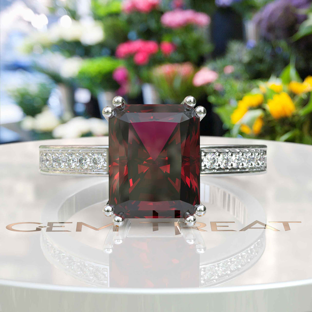 Classic Elegance: 4.0ct Emerald-Cut Ruby Engagement Ring for the Timeless Bride.