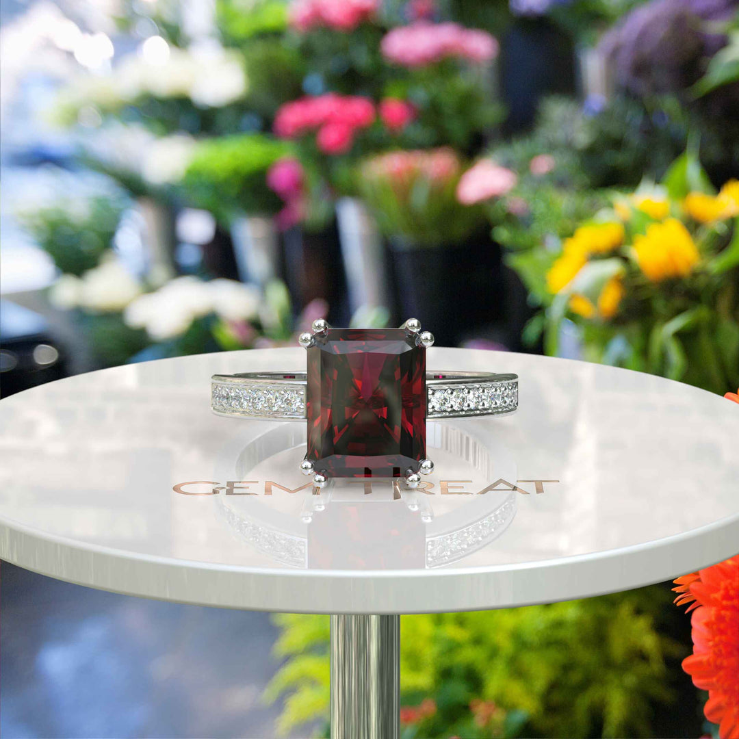 Classic Elegance: 4.0ct Emerald-Cut Ruby Engagement Ring for the Timeless Bride.