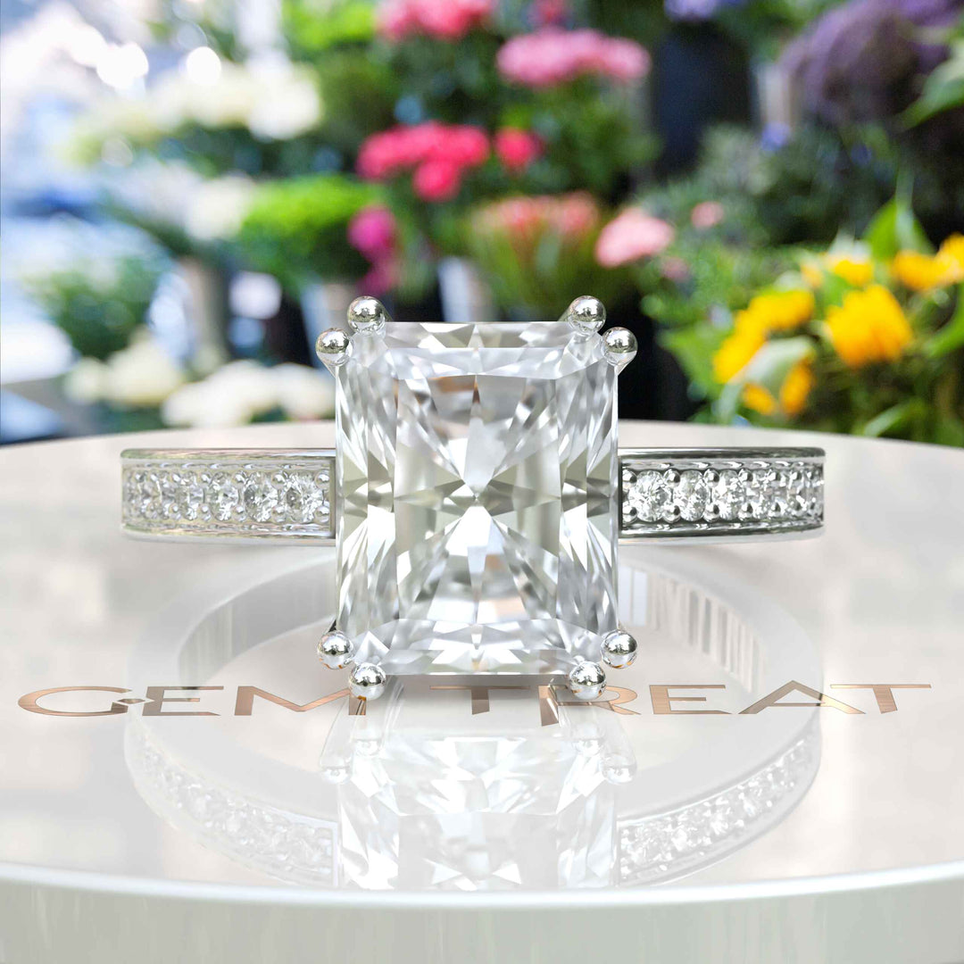 Statement of Love: 4.5ct White Emerald Cut Moissanite Ring for the Perfect Engagement