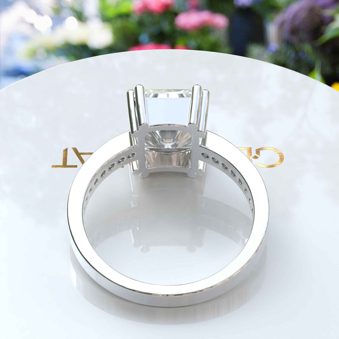 Statement of Love: 4.5ct White Emerald Cut Moissanite Ring for the Perfect Engagement