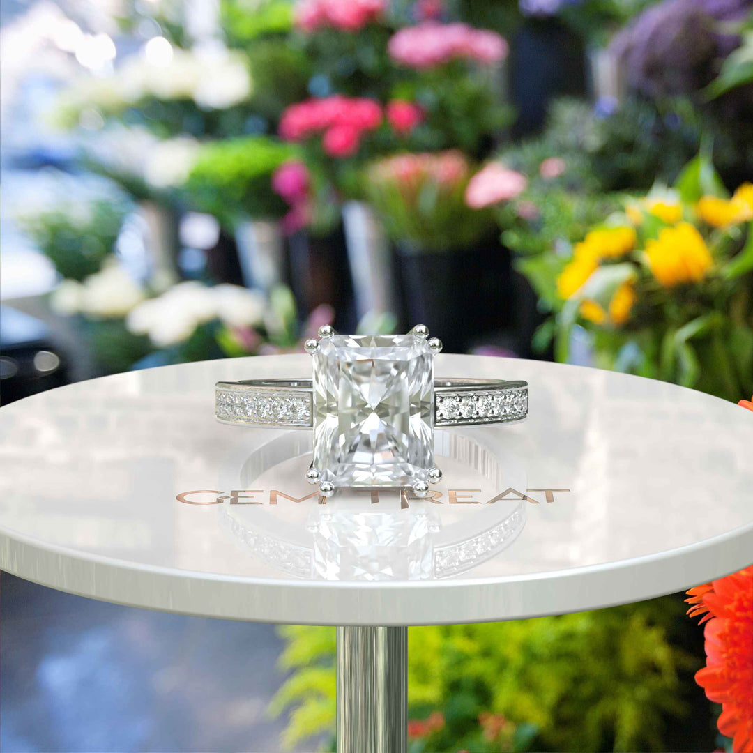 Statement of Love: 4.5ct White Emerald Cut Moissanite Ring for the Perfect Engagement