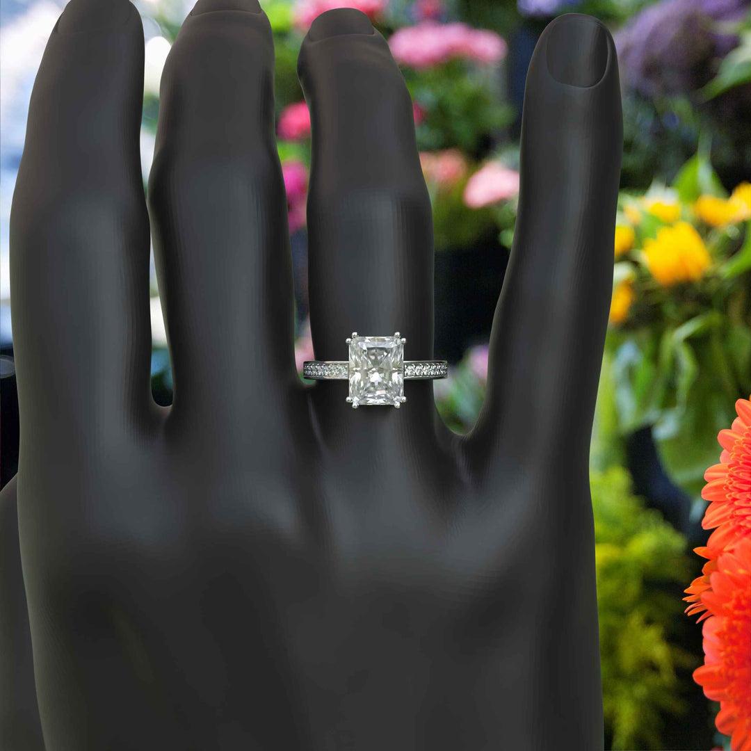 Statement of Love: 4.5ct White Emerald Cut Moissanite Ring for the Perfect Engagement