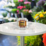 Load image into Gallery viewer, Exquisite Asscher Cut Citrine Ring Framed by Baguette Moissanite Halo
