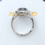 Load image into Gallery viewer, Exclusive 3ct Gray Moissanite Asscher-Cut Ring with Unique Baguette Moissanite Halo
