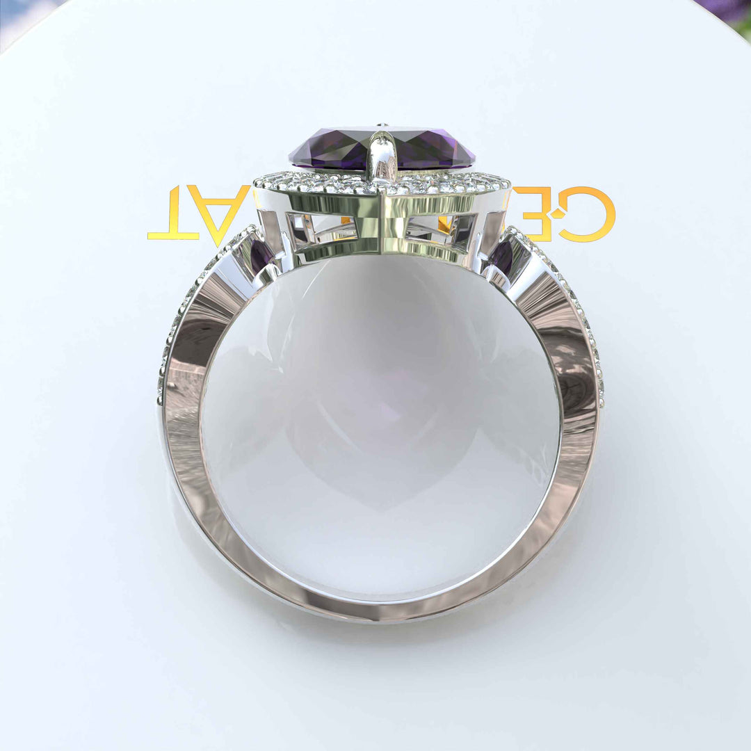 Large 8.0ct Marquise Amethyst Engagement Ring with Lustrous Moissanite Halo