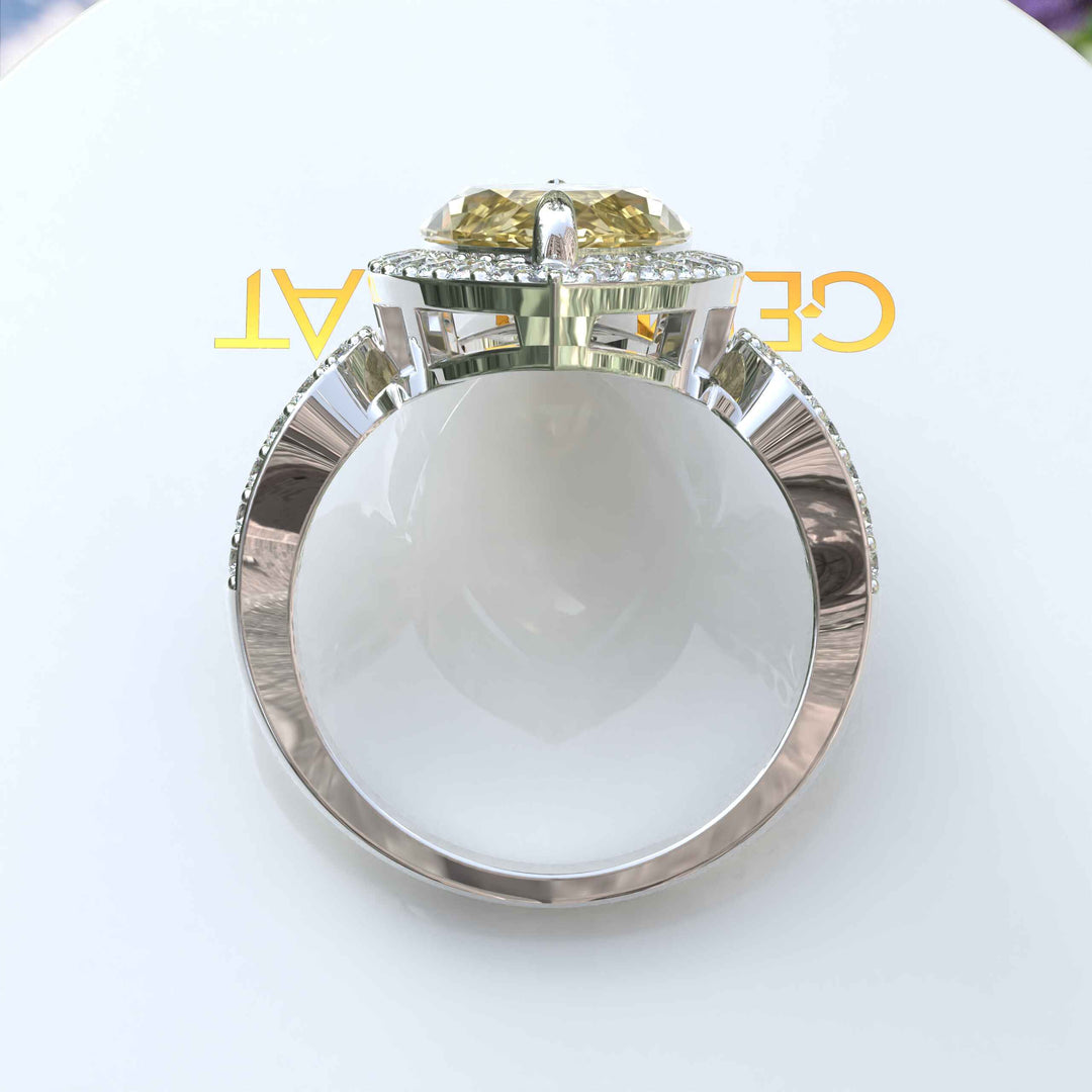 Sunlit Splendor: Expansive 8.0ct Marquise Yellow Moissanite Halo Ring.