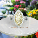 Load image into Gallery viewer, Sunlit Splendor: Expansive 8.0ct Marquise Yellow Moissanite Halo Ring.
