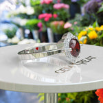 Load image into Gallery viewer, Blooming Floral Design with Round Garnet Halo Engagement Ring
