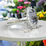 Load image into Gallery viewer, Captivating 4.0ct Gray Moissanite Oval Halo Ring for Special Occasions
