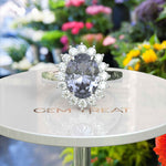 Load image into Gallery viewer, Captivating 4.0ct Gray Moissanite Oval Halo Ring for Special Occasions
