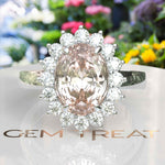 Load image into Gallery viewer, Elegant 4.0ct Oval Morganite Ring Surrounded by Glistening Moissanite Halo
