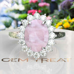 Load image into Gallery viewer, Ethereal Glow: 4.0ct Rose Quartz Oval Ring with Dazzling Moissanite Halo.
