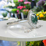 Load image into Gallery viewer, Dazzling Round 2.0ct Green Emerald Engagement Ring with Moissanite Halo
