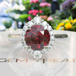 Load image into Gallery viewer, Regal Red: Glimmering 2.0ct Ruby Ring with Radiant Moissanite Halo.
