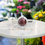 Load image into Gallery viewer, Regal Red: Glimmering 2.0ct Ruby Ring with Radiant Moissanite Halo.
