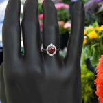 Load image into Gallery viewer, Regal Red: Glimmering 2.0ct Ruby Ring with Radiant Moissanite Halo.
