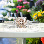 Load image into Gallery viewer, Romantic Cushion-Cut Morganite Engagement Ring with Moissanite Side Accents
