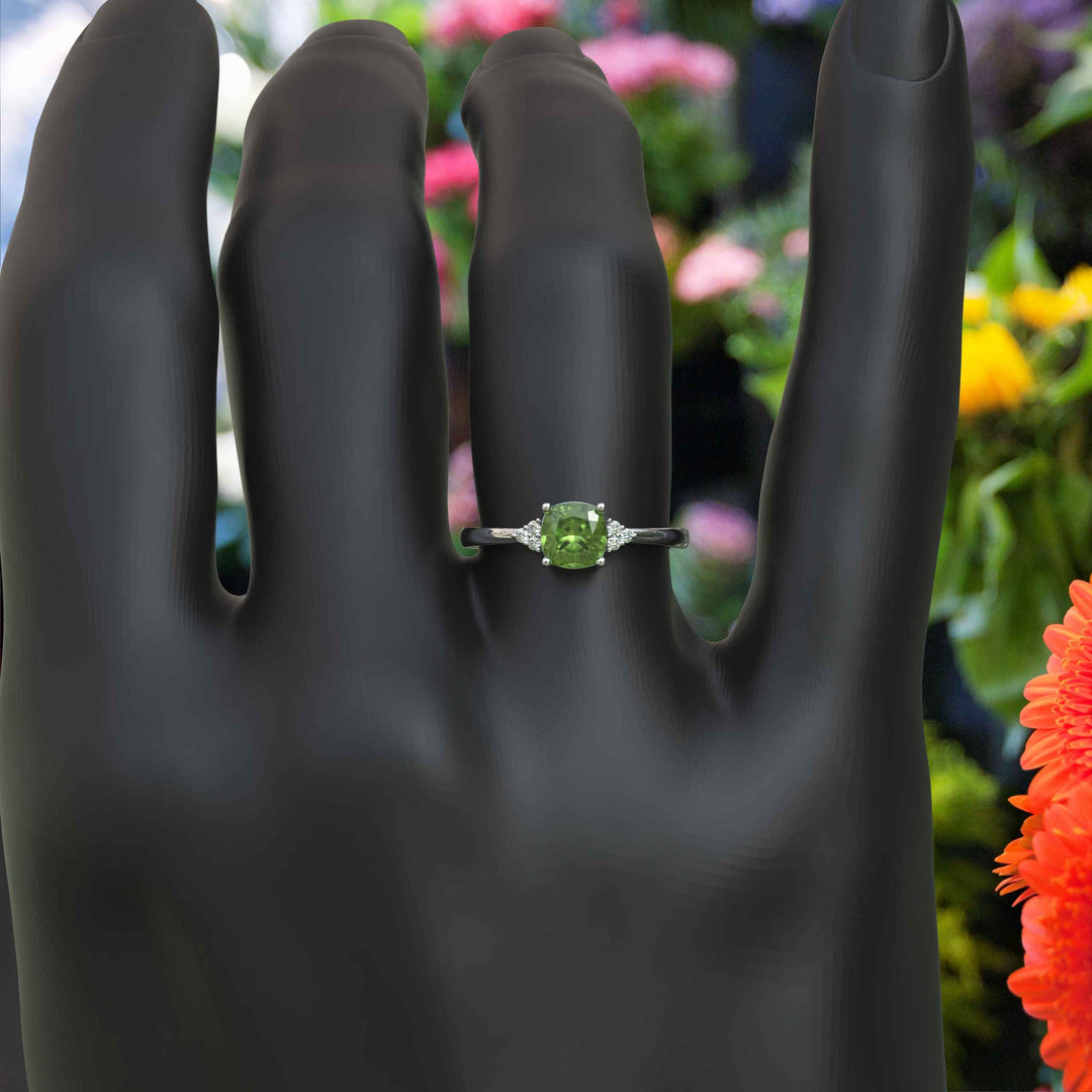 Stunning Cushion Cut Peridot Statement Ring with Moissanite Side Stones